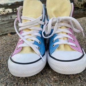 Youth Converse High tops size 3 multi color pink yellow blue